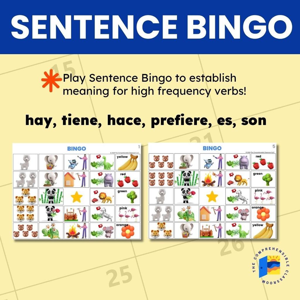 2 Calendar Talk and Sentence Bingo Spanish