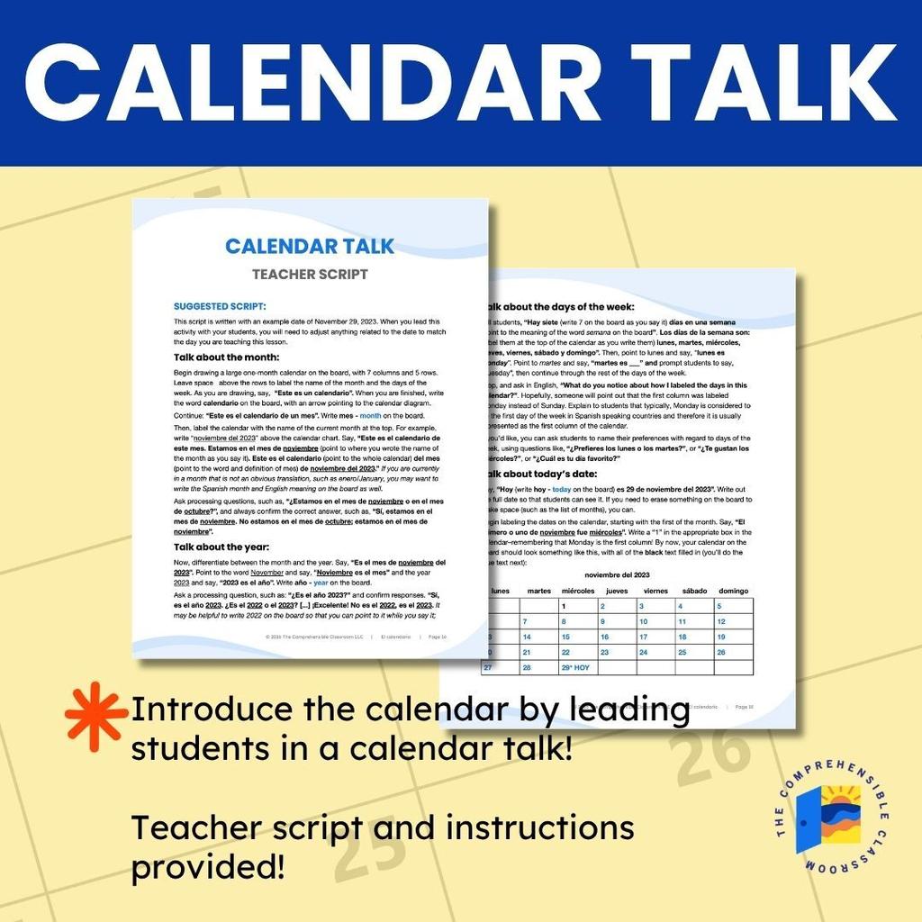 3 Calendar Talk and Sentence Bingo Spanish