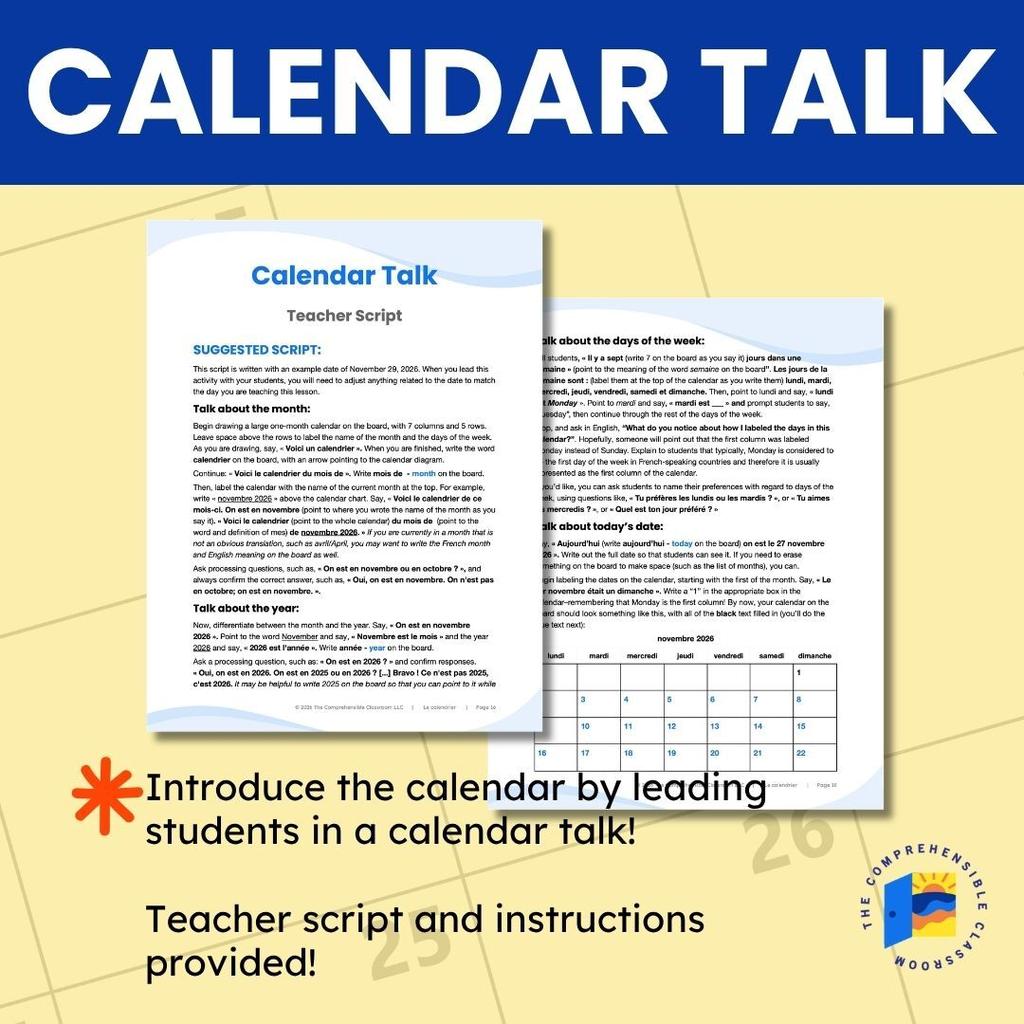 3 Calendar Talk and Sentence Bingo French