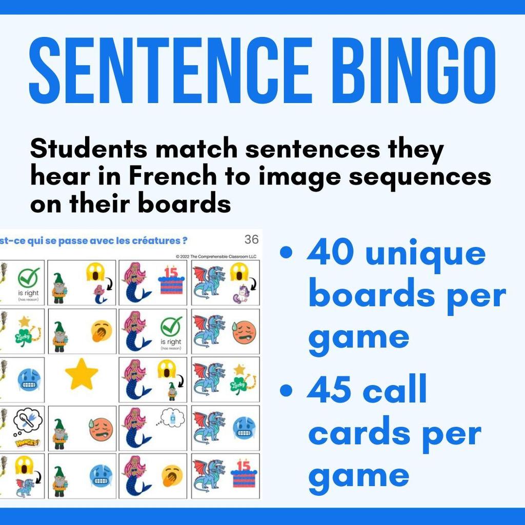 80 French Sentence Bingo Bundle