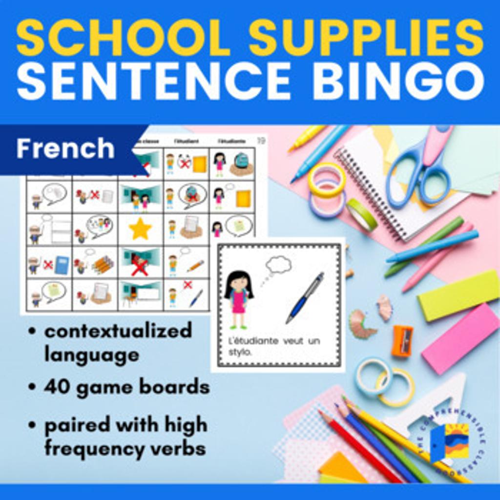 School Supplies Sentence Bingo French 8788910 1