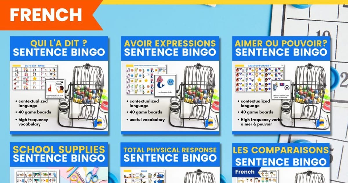 The Comprehensible Classroom | Sentence Bingo in French | BUNDLE