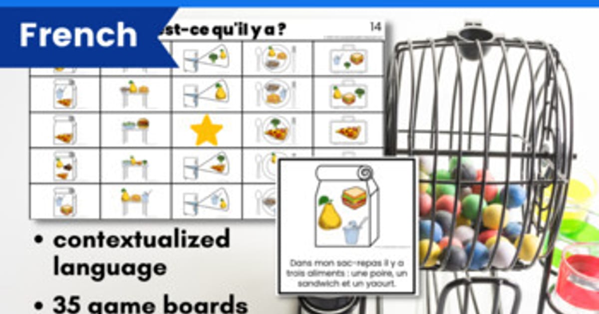 The Comprehensible Classroom | Il y a + aliment Sentence Bingo